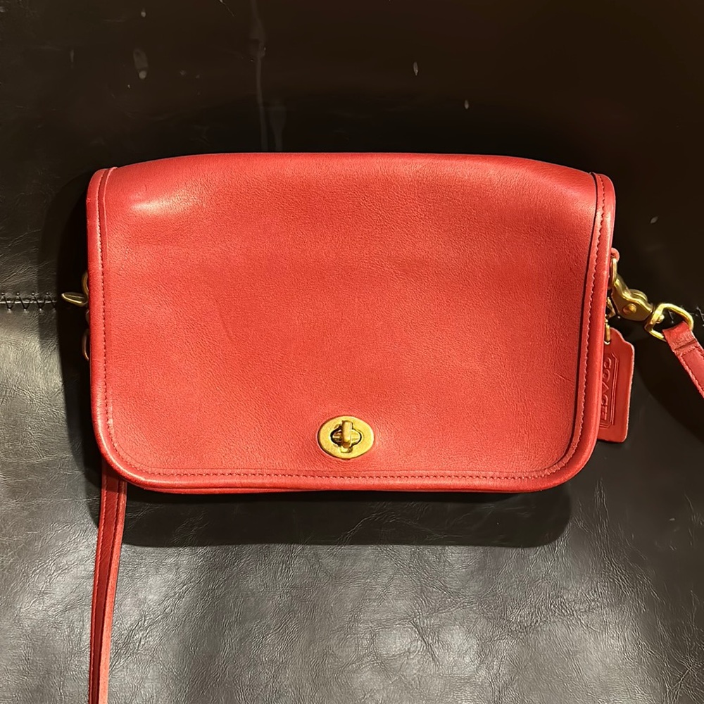 Coach Vintage British Red Leather Crossbody - Excellent pre-loved condition.
